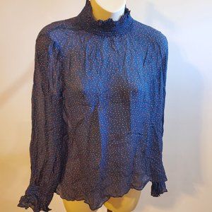 Just female sheer black and red polka dot top JUST size large 100% visc